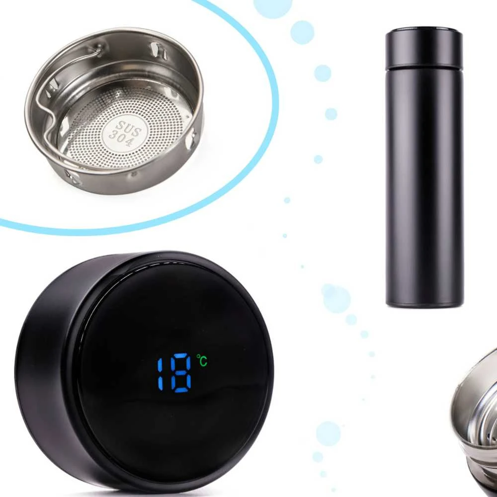 Gede Termo puodelis - termosas 500ML su LED temperatūros indikatoriumi, juodas