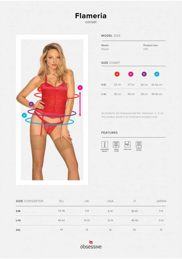 Gorset stringi sex komplet obsessive flameria s/m