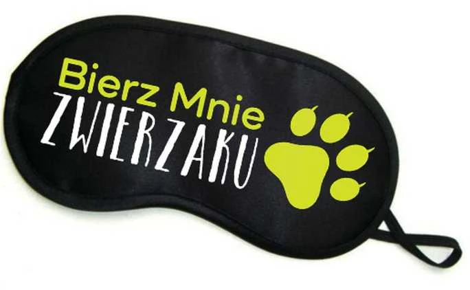 Juoda akių kaukė su užrašu Bierz Mnie Zwierzaku