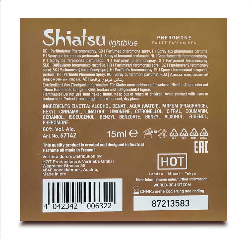 HOT SHIATSU Pheromon Fragrance vyriškas šviesiai mėlynas 15 ml