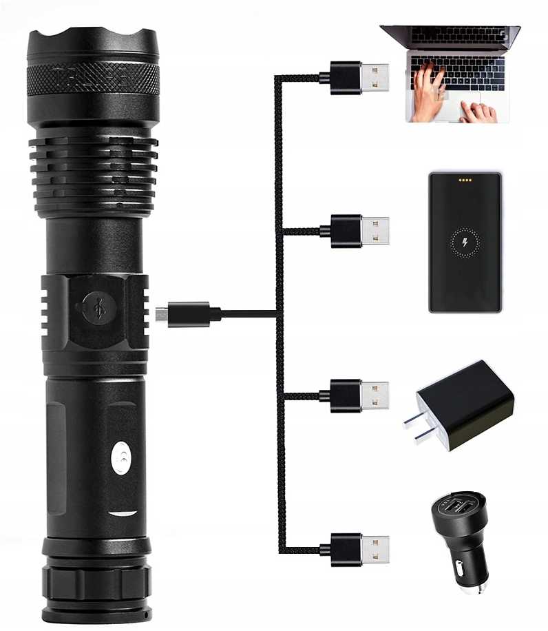 Hurtomax TAKTINIS PROŽEKTORIUS Aliuminis, ZOOM CREE LED 5 REŽIMAI ĮKRAUNAMAS XHP50