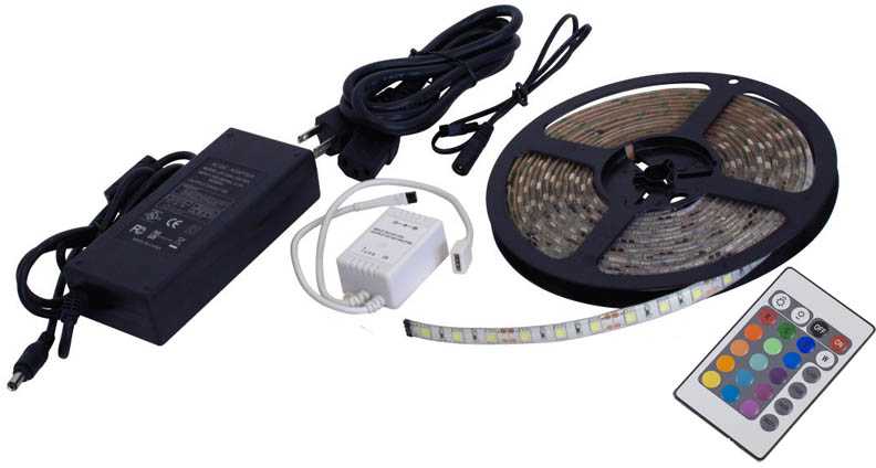 „Hurt-net“ LED juostelė LED JUOSTOS VANDENIUI ATLIERIUS SMD 5050 RGB Pultas + Baltas 5M