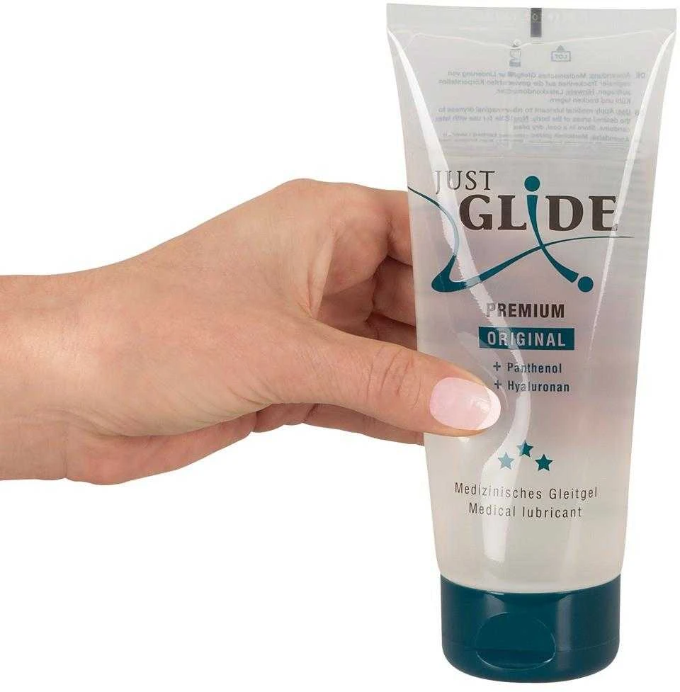 Just Glide Premium Original Vandens pagrindo lubrikantas su hialuronu ir pantenoliu, 200 ml