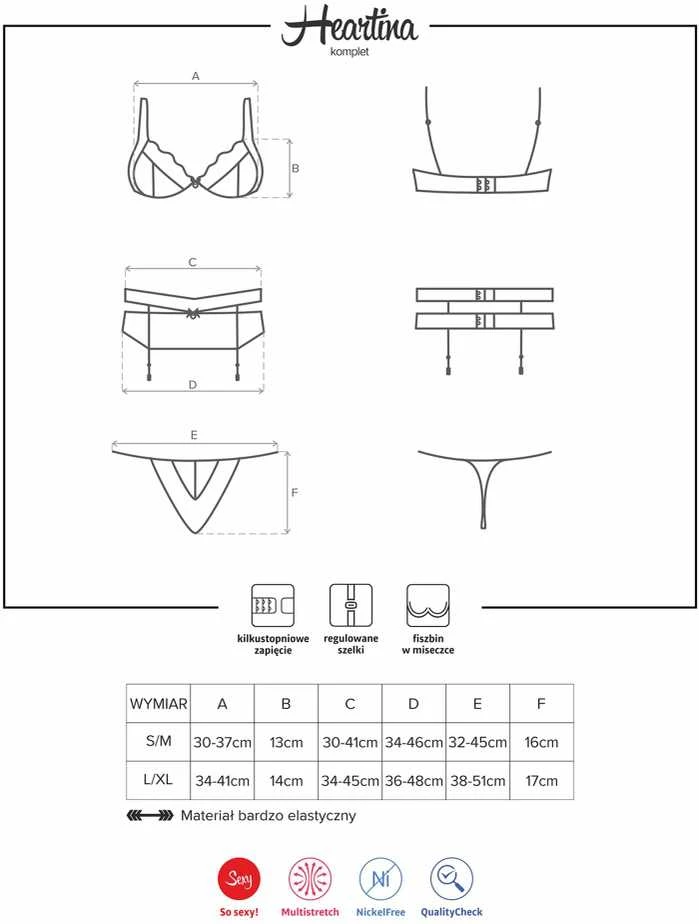 Obsessive - Heartina Set 3 pcs Raudona S/M 3 dalių apatinių komplektas