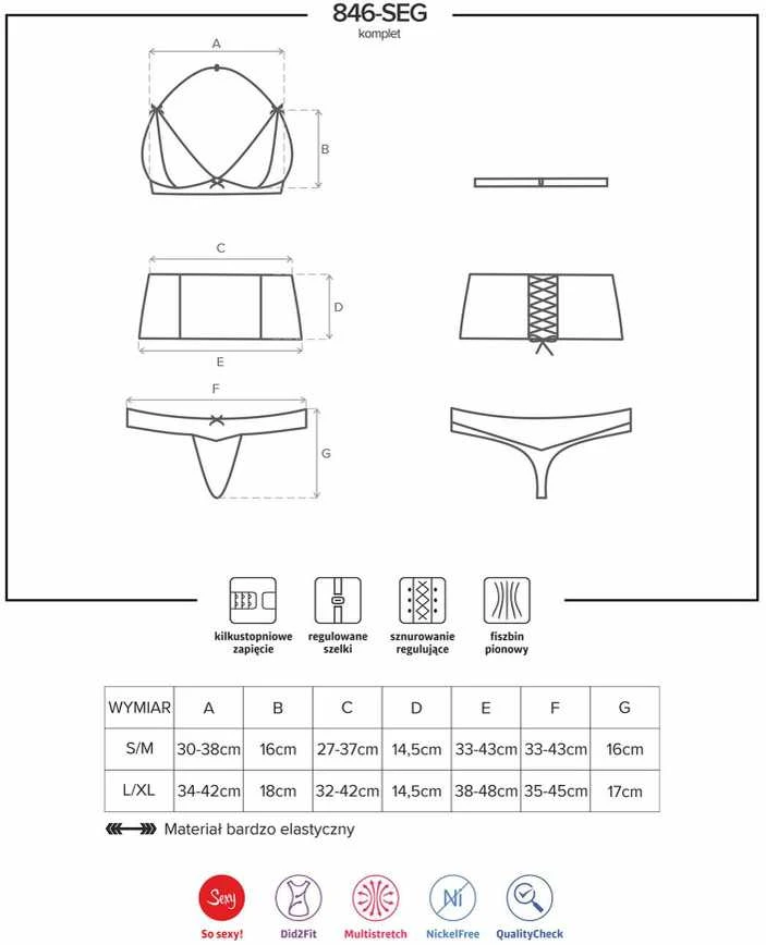Komplet koronka stanik pas stringi obsessive lxl