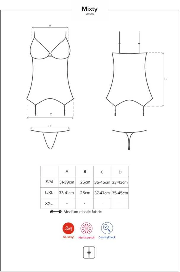 Obsessive - Mixty Corset & Thong Juodas L/XL korseto ir stringų rinkinys