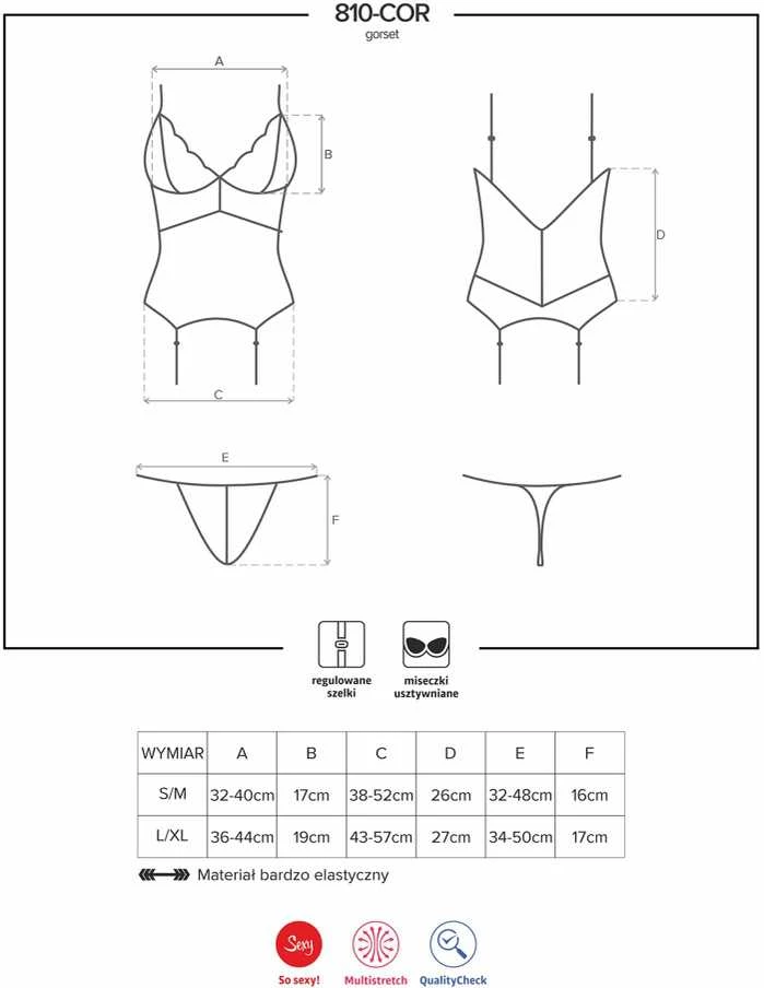 Obsessive - 810-COR-2 korsetas ir stringai baltas S/M
