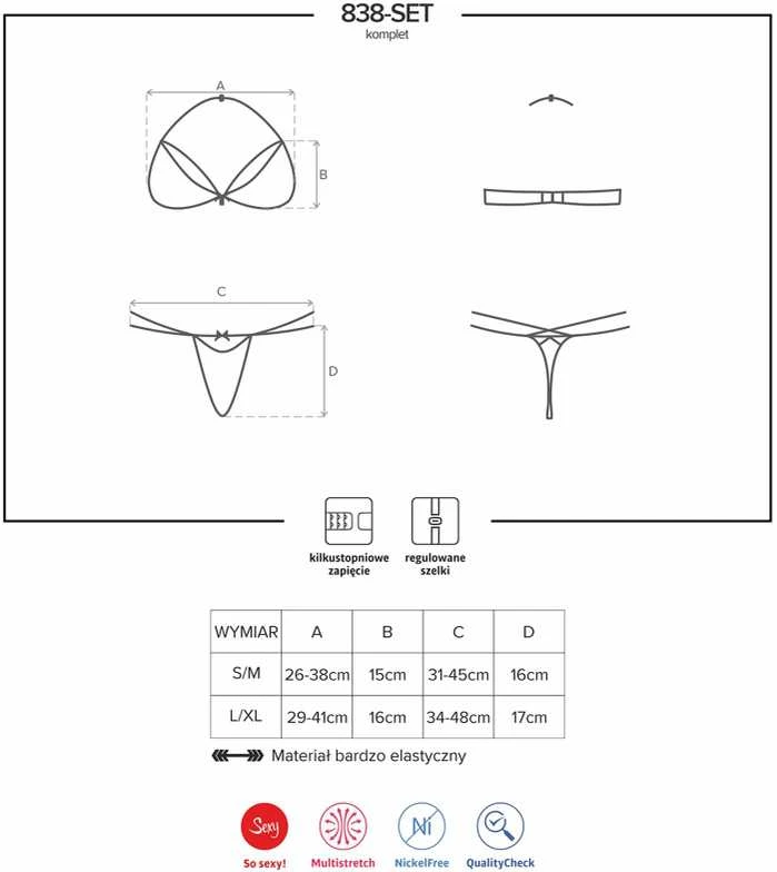 Obsessive - 838-SET-3 Set 2 pcs Raudona L/XL