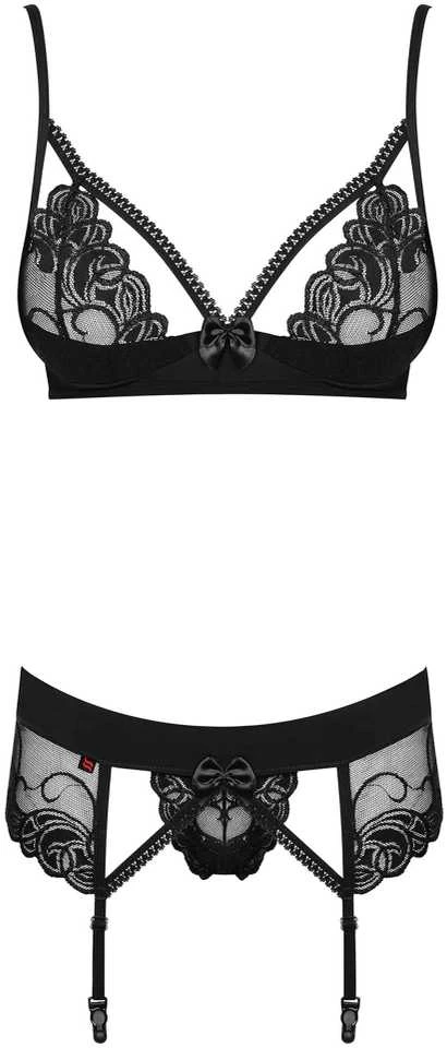Obsessive - Wonderia Set 3 pcs Juodas S/M 3 dalių apatinių komplektas