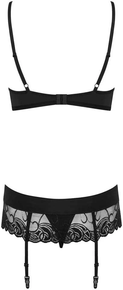 Obsessive - Wonderia Set 3 pcs Juodas S/M 3 dalių apatinių komplektas