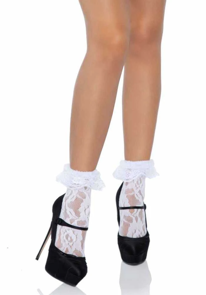 Leg Avenue Europe Leg Avenue Apatiniai drabužiai-LACE ANKLET WITH RUFFLE Baltas OS