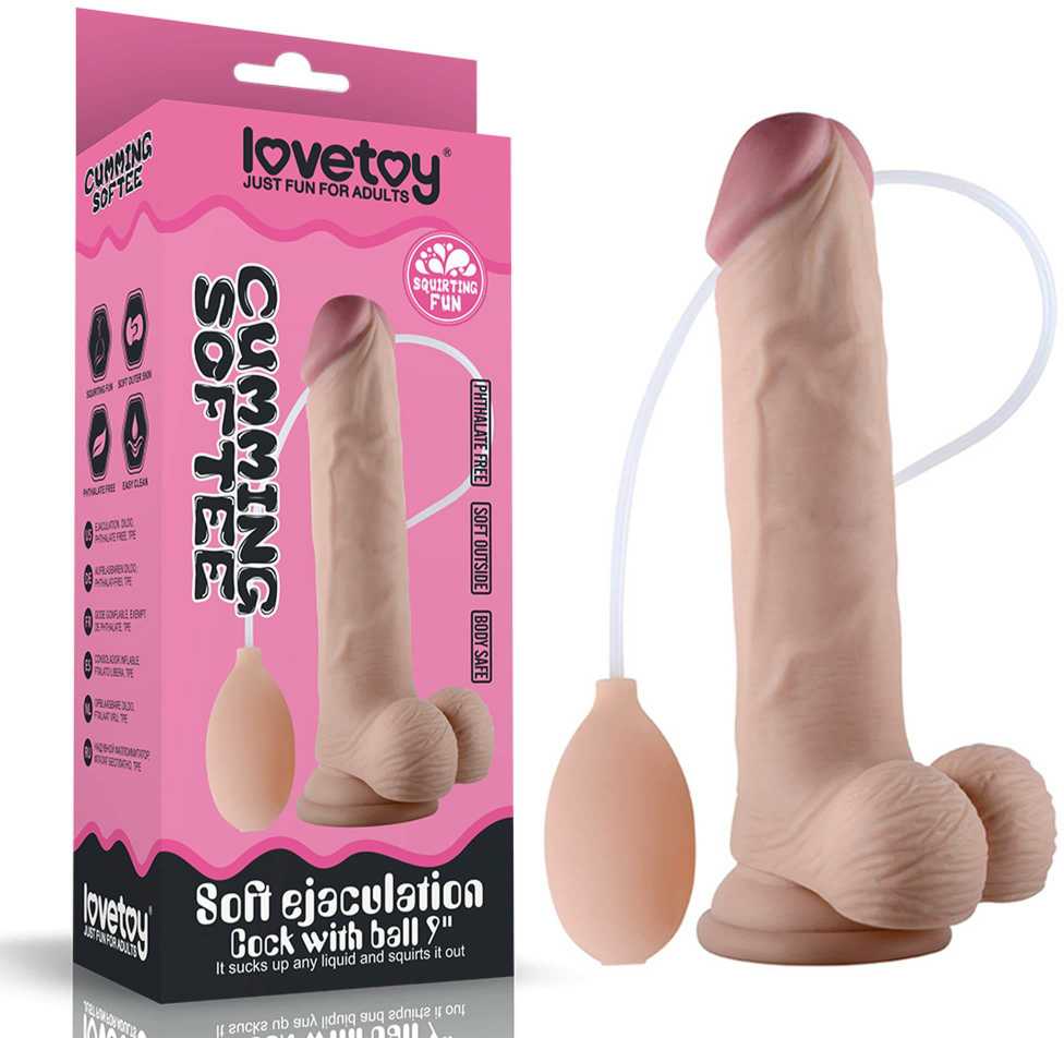 LoveToy 9 colių minkštas ejakuliacijos penis su kamuoliuku