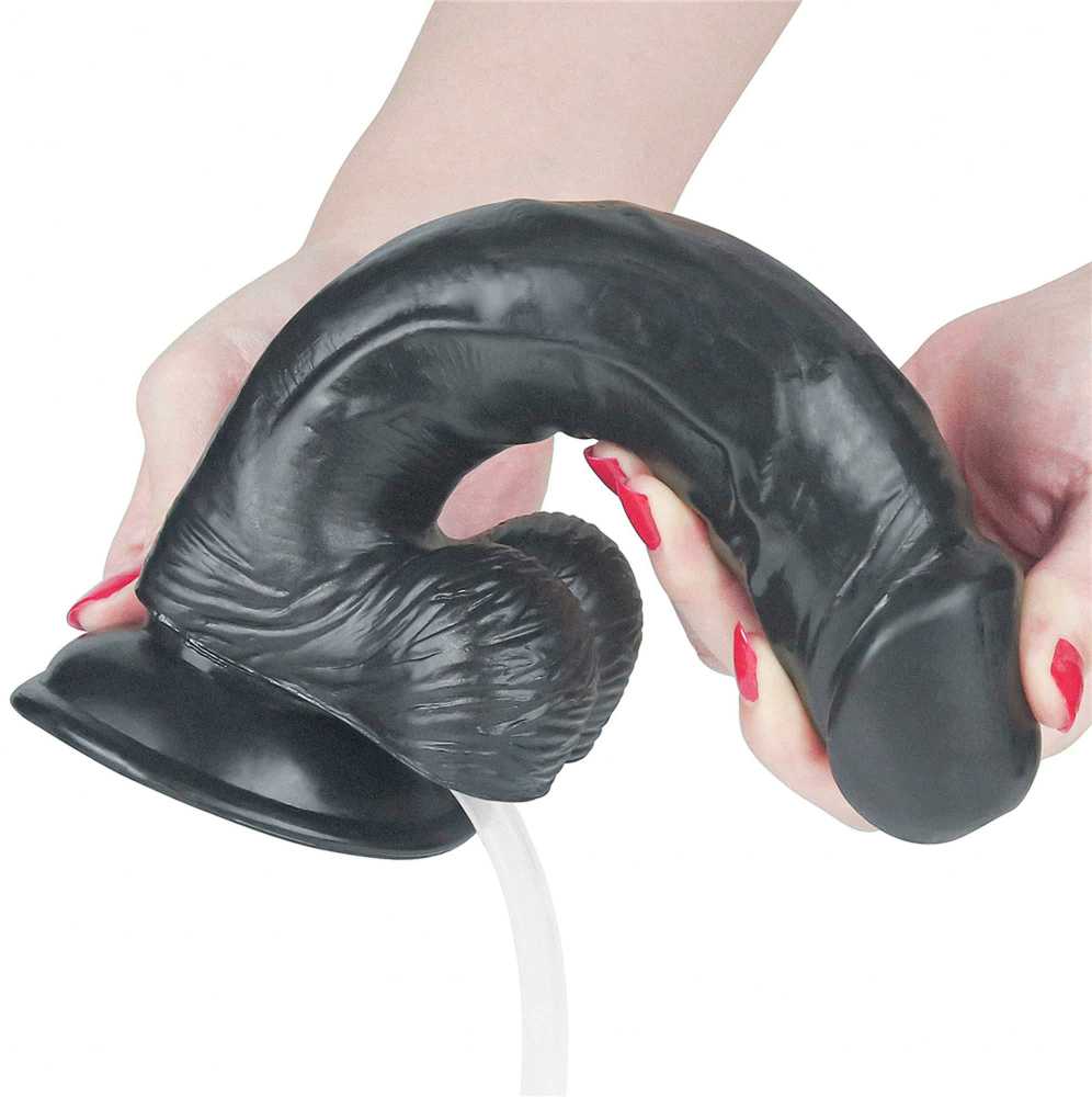 „Lovetoy“ didelis juodas penis su siurbtuku ir ejakuliacijos dildu