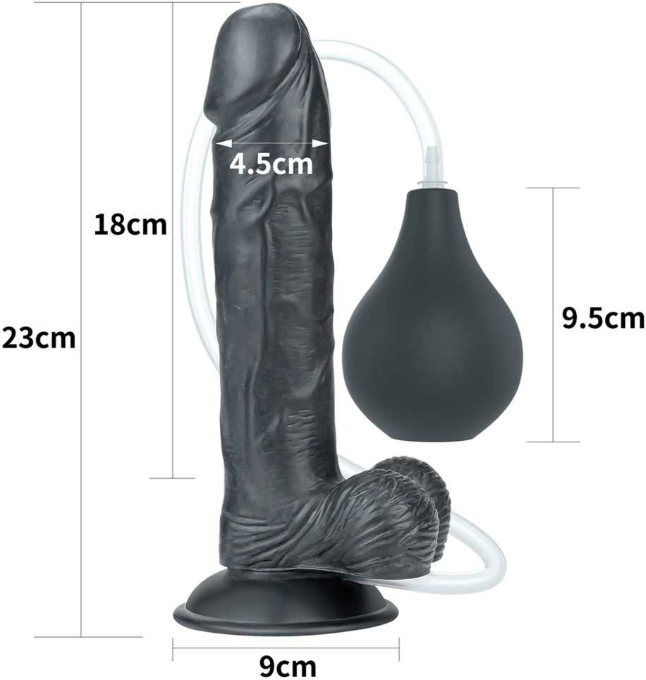 „Lovetoy“ didelis juodas penis su siurbtuku ir ejakuliacijos dildu