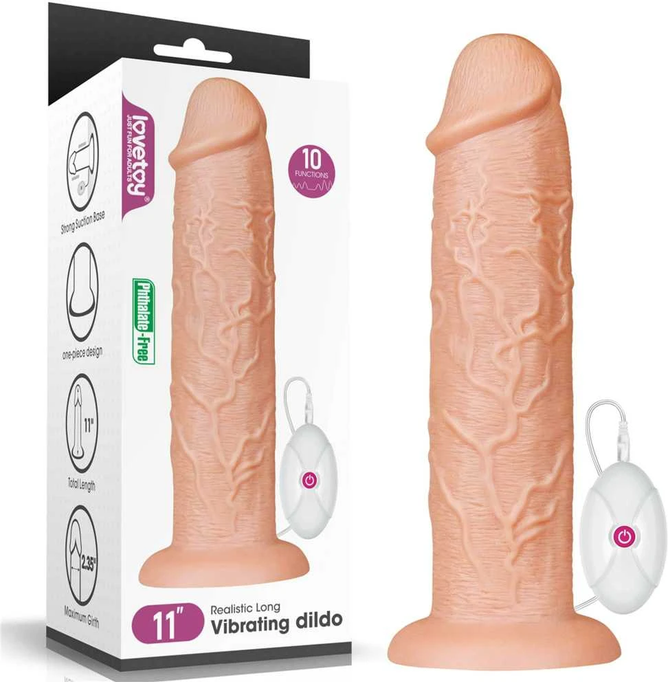 LoveToy 11 colių realistiškas ilgas vibruojantis dildo