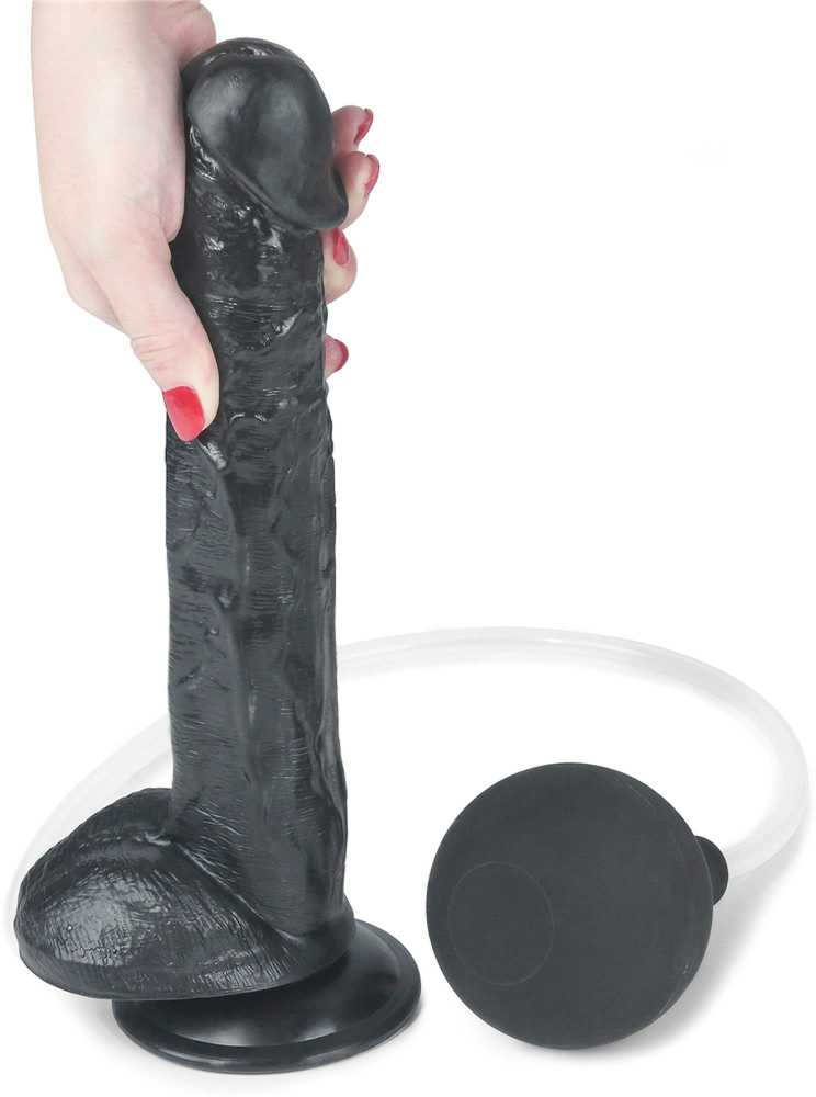 Lovetoy Juoda dildo styguotas siurbtukas ir ejakuliacija 28 cm