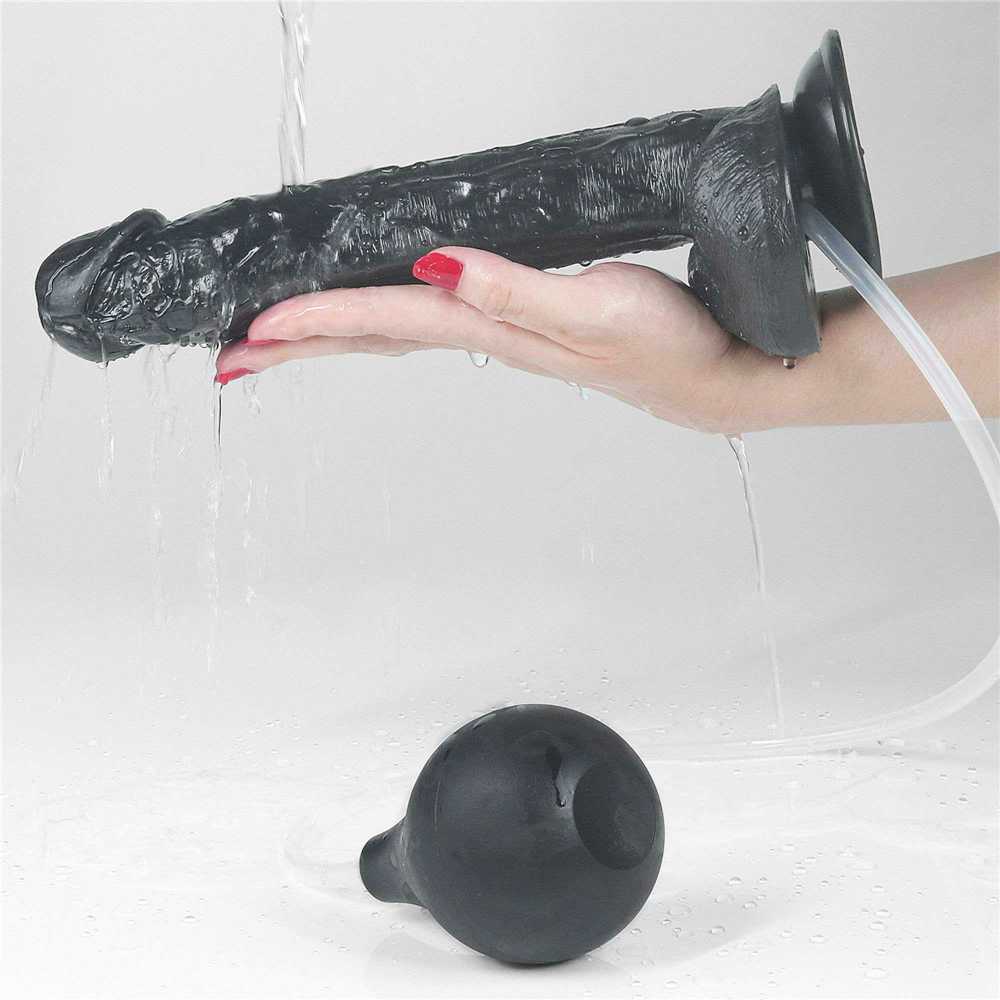 Lovetoy Juoda dildo styguotas siurbtukas ir ejakuliacija 28 cm
