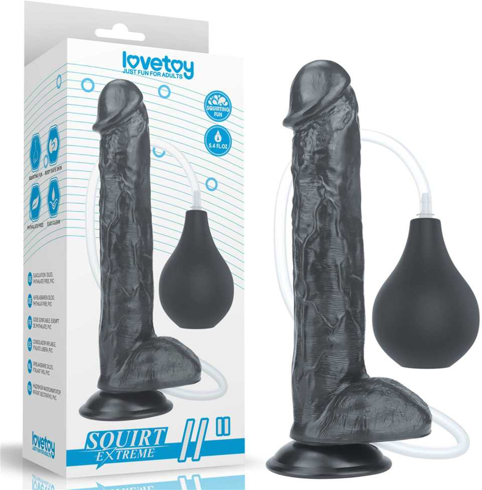 Lovetoy Juoda dildo styguotas siurbtukas ir ejakuliacija 28 cm