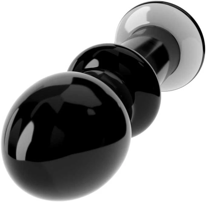 Lovetoy Juodas stiklinis analinis kištukas su aptakia galvute 11,5 cm