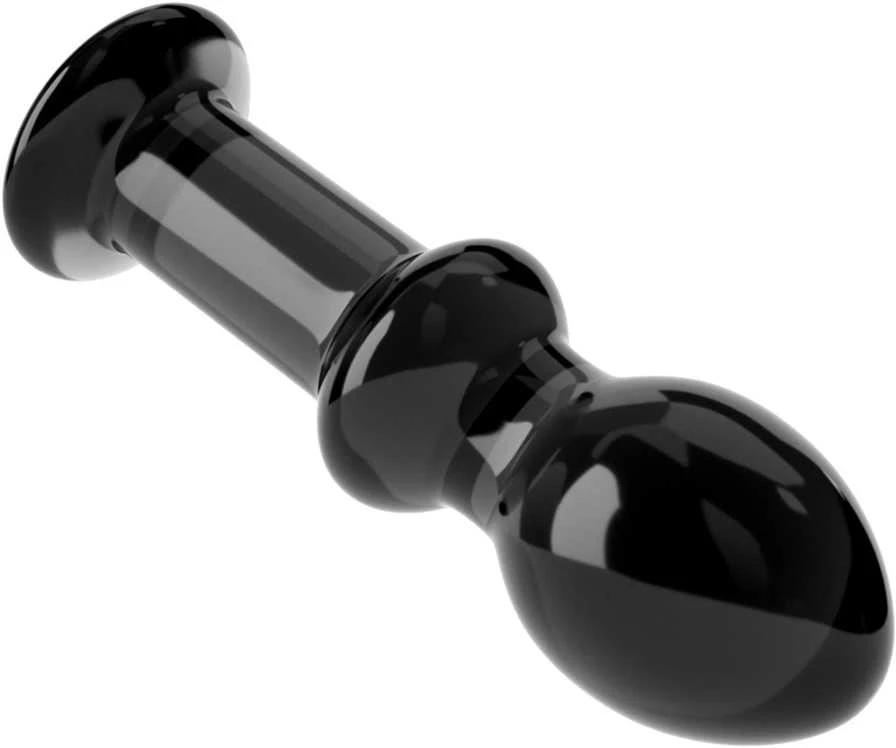 Lovetoy Juodas stiklinis analinis kištukas su aptakia galvute 11,5 cm