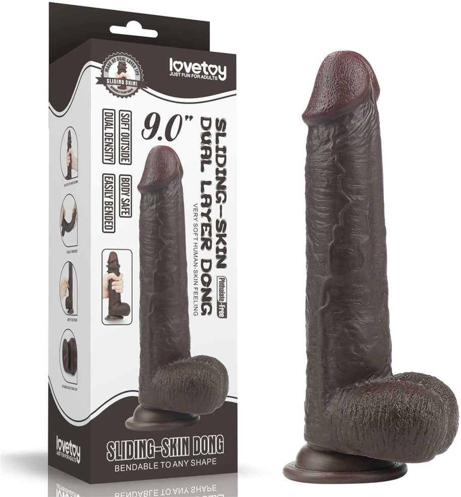 LOVETOY 9'' Sliding-Skin Dildo Coffee