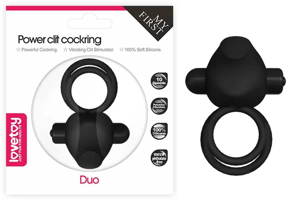 Lovetoy Silikoninis varpos žiedas „Power Clit Duo“ – juodas