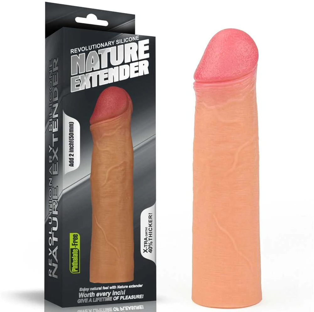 Lovetoy Nature Pridėkite 2 colių revoliucinį silikoninį natūralios tekstūros ilgintuvą