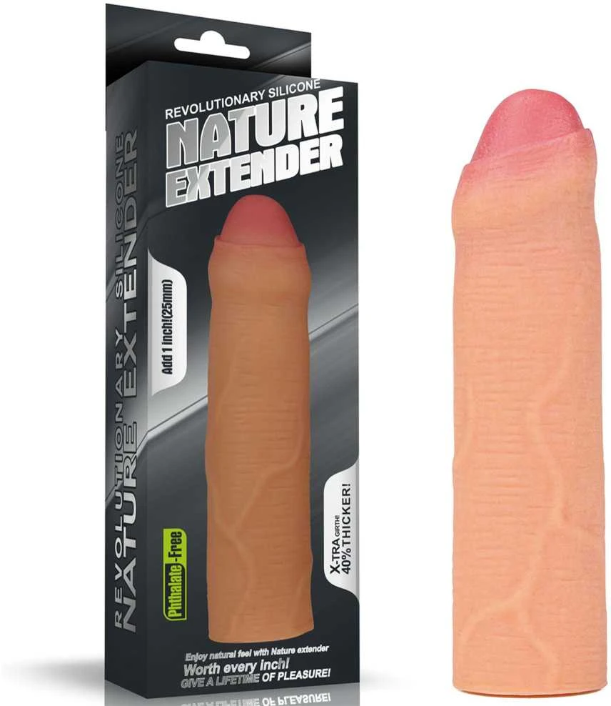 Lovetoy Pridėti 2,5 cm revoliucinį silikoninį „Nature“ ilgintuvą neapipjaustytam