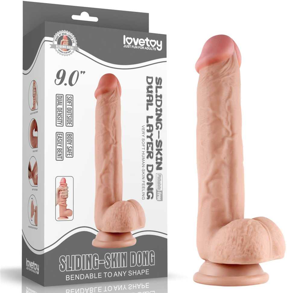 LoveToy 9,5 colio slankiojančios odos dvigubo sluoksnio dildo