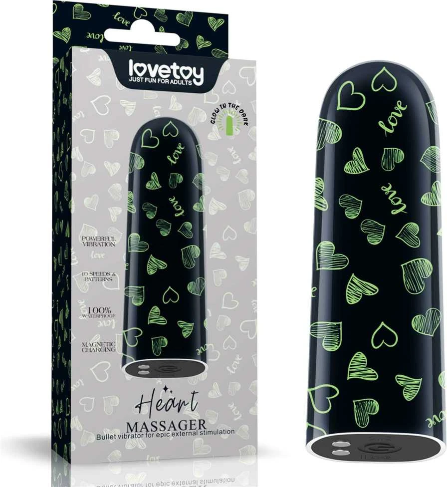 LOVETOY įkraunamas švytintis tamsoje širdies masažuoklis