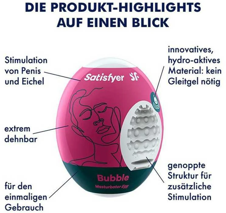 Satisfyer Masturbator Egg – Bubble Egg Masturbator Termoplastinis elastomeras (TPE)