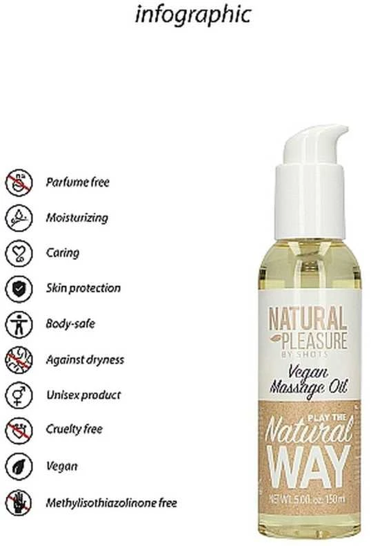 Shots Natural Pleasure Vegan erotinio masažo aliejus natūralus 150ml