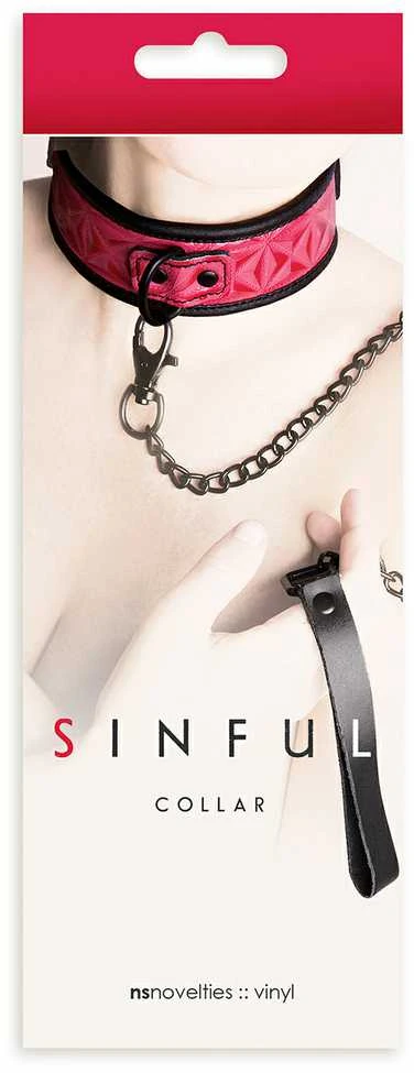 Rožinis Sinful Collar antkaklis su grandinėle