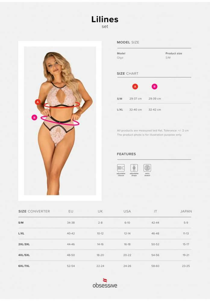 Obsessive Obsessive - Lilines 2-pcs set S/M seksualus liemenėlės ir kelnaičių komplektas