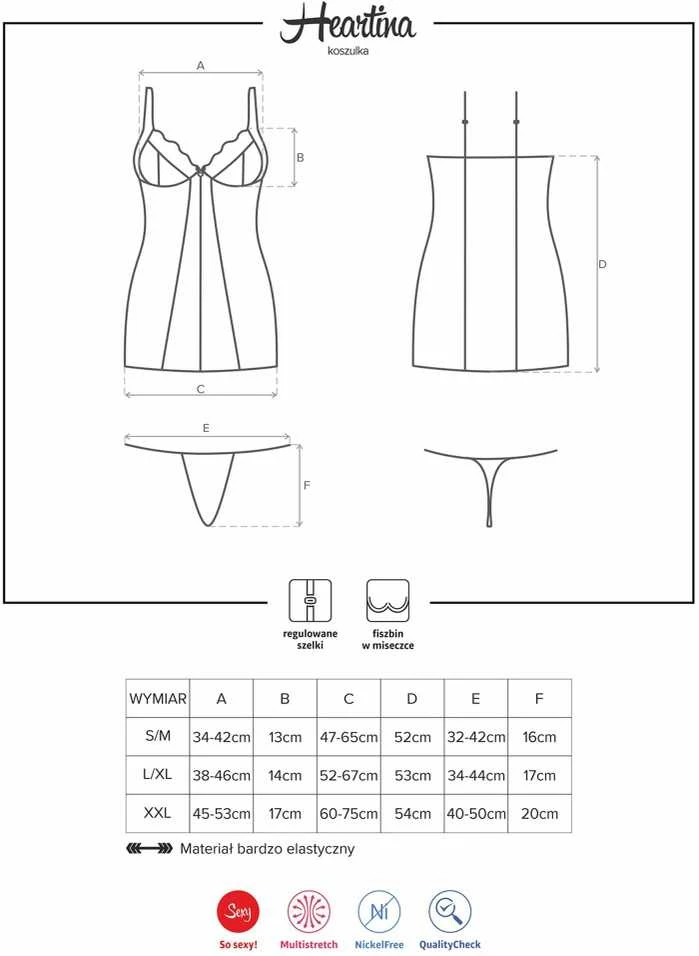 Obsessive – Heartina chemise ir stringai raudoni 2XL/3XL
