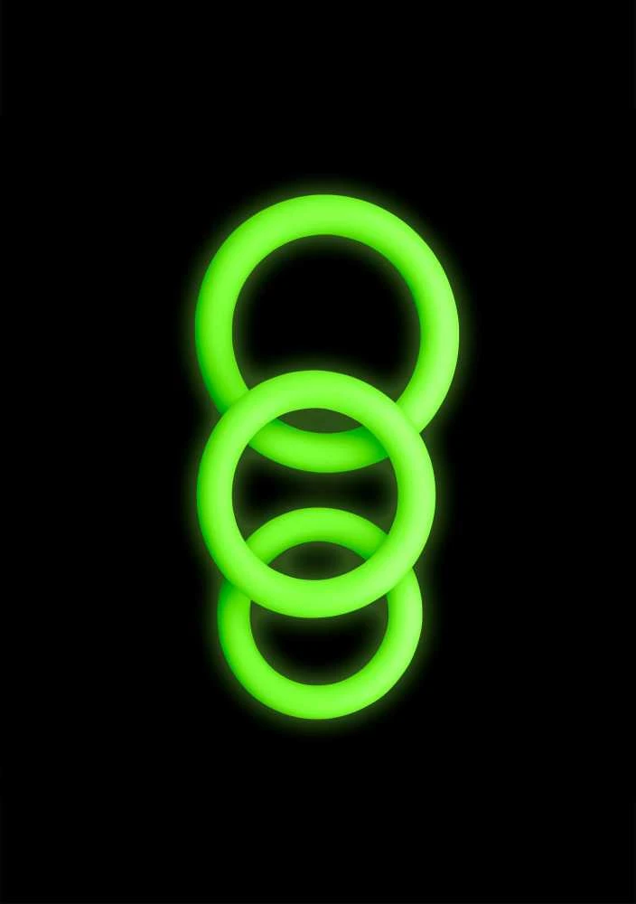 Ouch By Shots Ach! 3 vnt Gaidžio žiedų rinkinys - Glow in the Dark - Neoninis Žalias