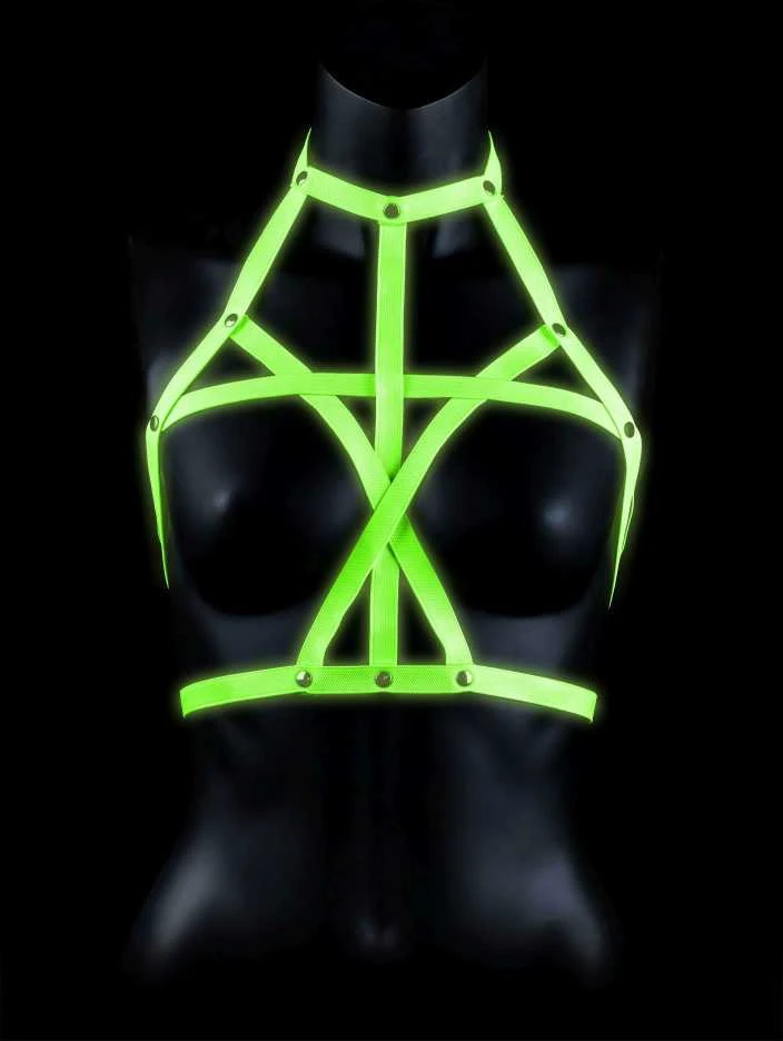 Ouch By Shots Ach! Liemenėlės pakinktai - Glow in the Dark - Neoninis Žalias/Juodas - S/M