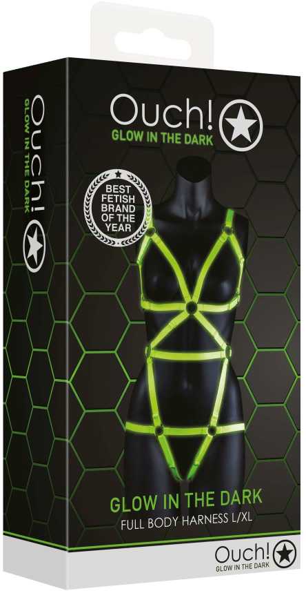 Ouch By Shots Ouch! Full Body Harness - GitD - Neon Žalias/Juodas - L/XL
