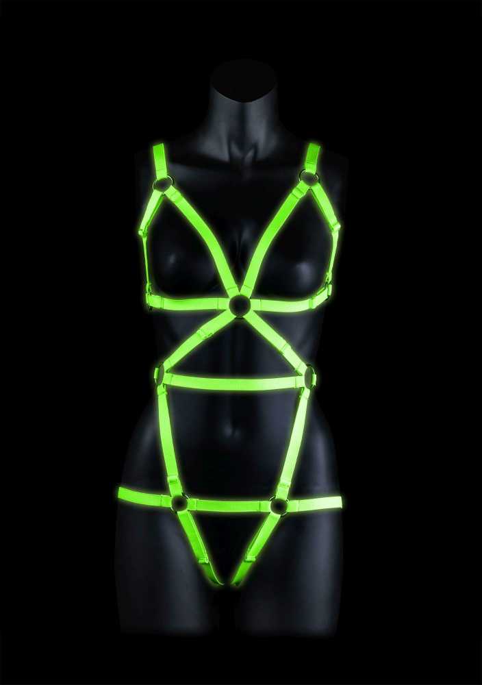 Ouch By Shots Ouch! Full Body Harness - GitD - Neon Žalias/Juodas - L/XL