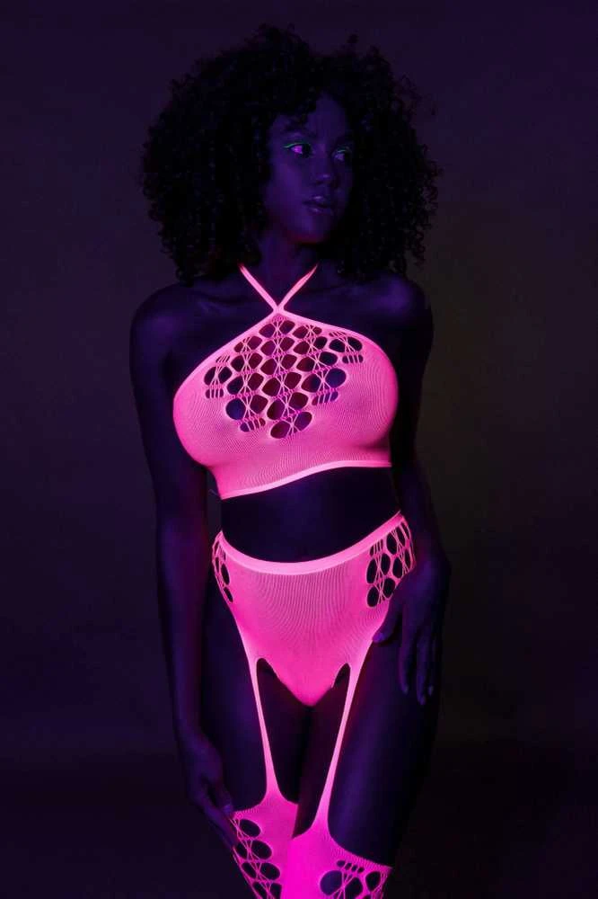 Ouch By Shots Rožinė dviejų dalių su Crop Top ir kojinėmis - Rožinė - XS/XL