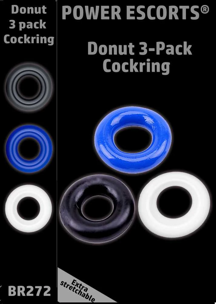 Power Escorts Ring-Donut Cockring 3 Pack-3 color mėlynas/clear/juodas