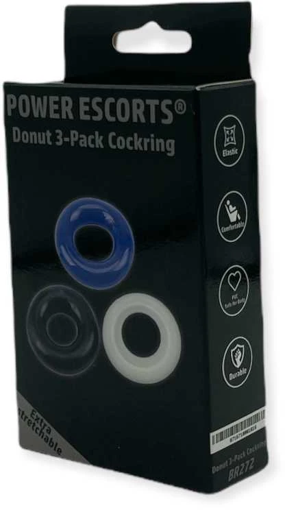 Power Escorts Ring-Donut Cockring 3 Pack-3 color mėlynas/clear/juodas