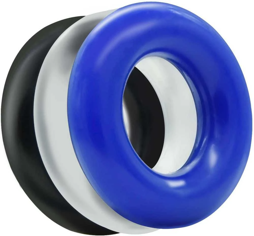 Power Escorts Ring-Donut Cockring 3 Pack-3 color mėlynas/clear/juodas