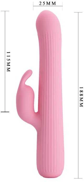 Pretty Love Rabbit vibratorius su rotaciniu masažuokliu, 18cm, 4 režimai