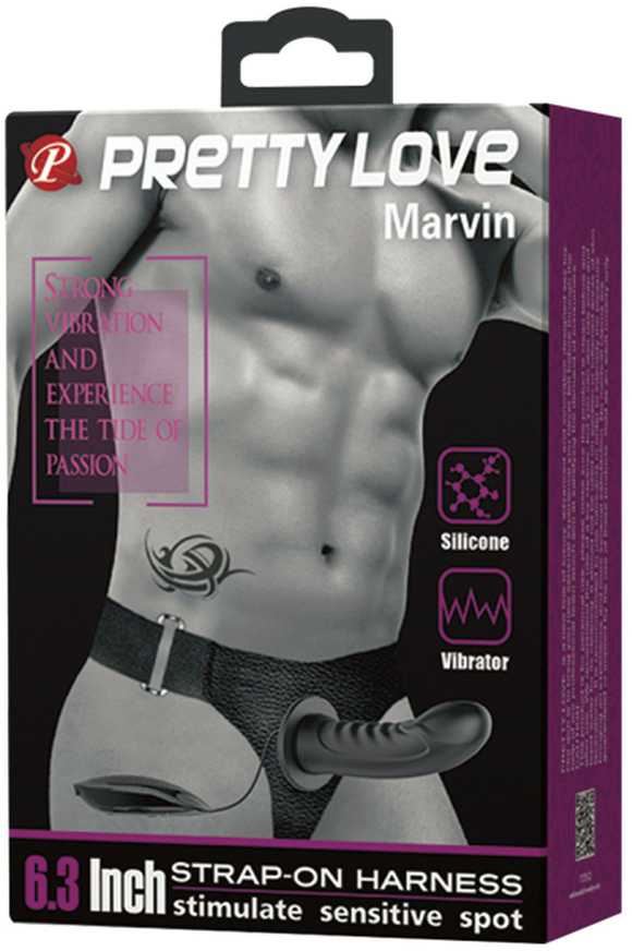 Pretty Love Trumpikės strap-on su wibrującym penisem spalva juoda