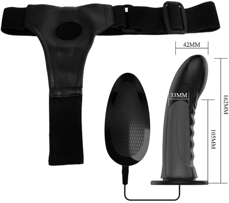 Pretty Love Trumpikės strap-on su wibrującym penisem spalva juoda