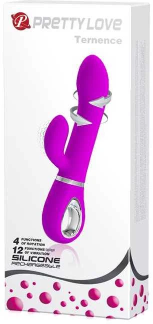Vibratorius Pretty Love su klitorio masažuokliu ir 19 cm USB sukimu