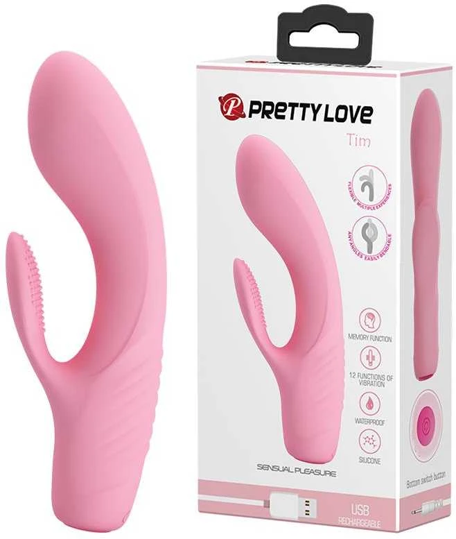 Vibratorius Pretty Love su klitorio masažuokliu ir 15 cm išsikišimais