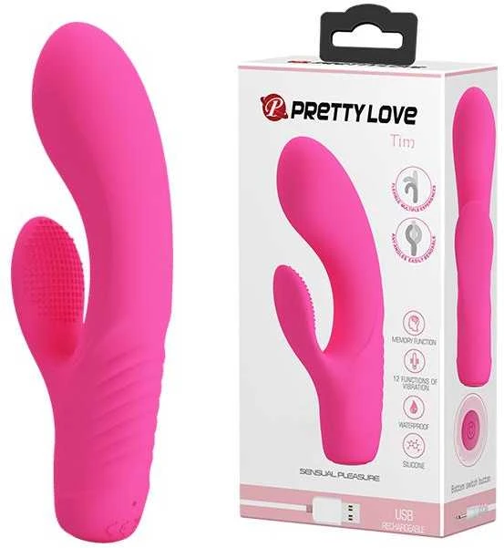 Vibratorius Pretty Love su klitorio masažuokliu ir 15 cm išsikišimais