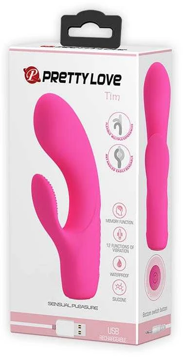 Vibratorius Pretty Love su klitorio masažuokliu ir 15 cm išsikišimais
